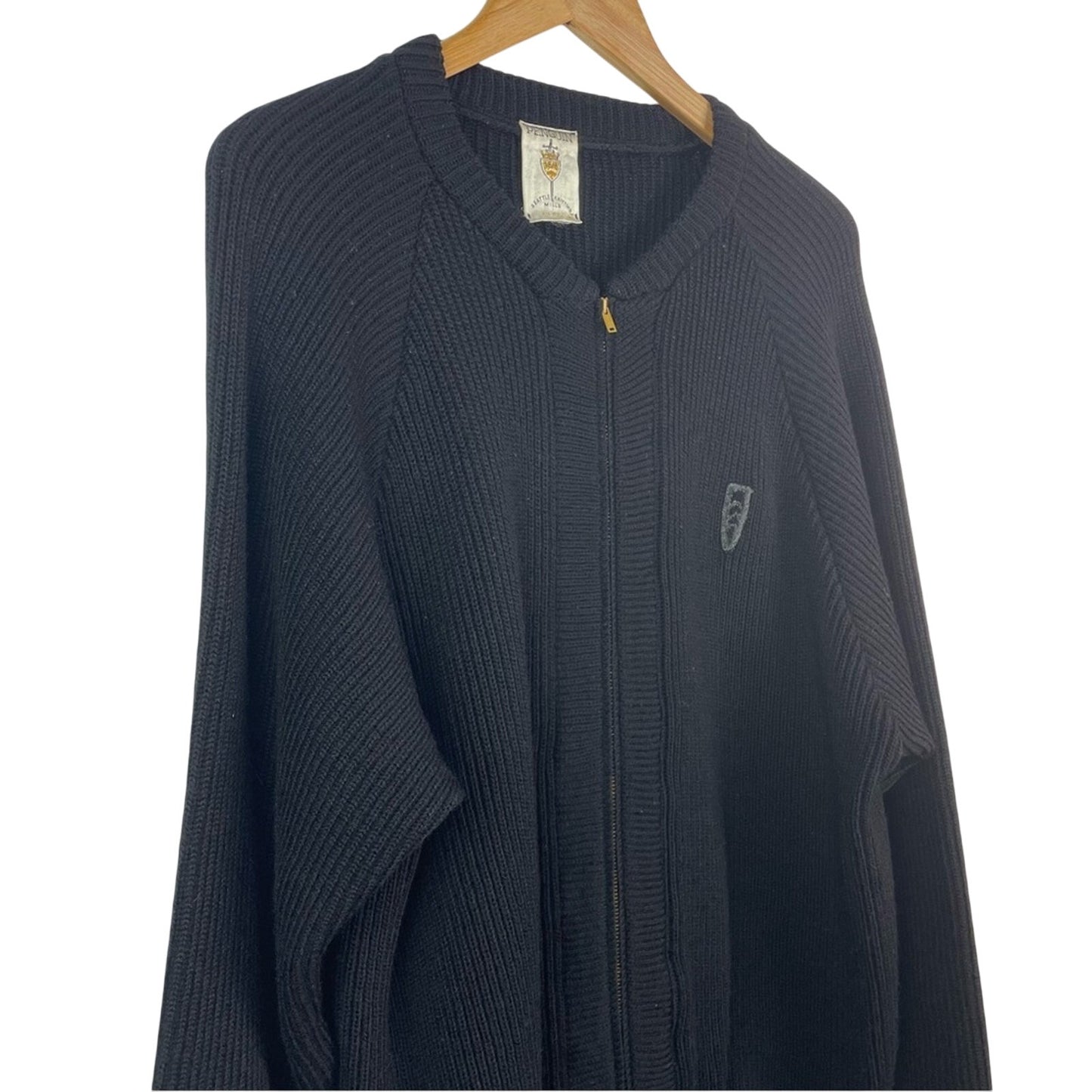 Vintage Wool Cardigan Sweater Black Penguin Seattle Knitt 1940s