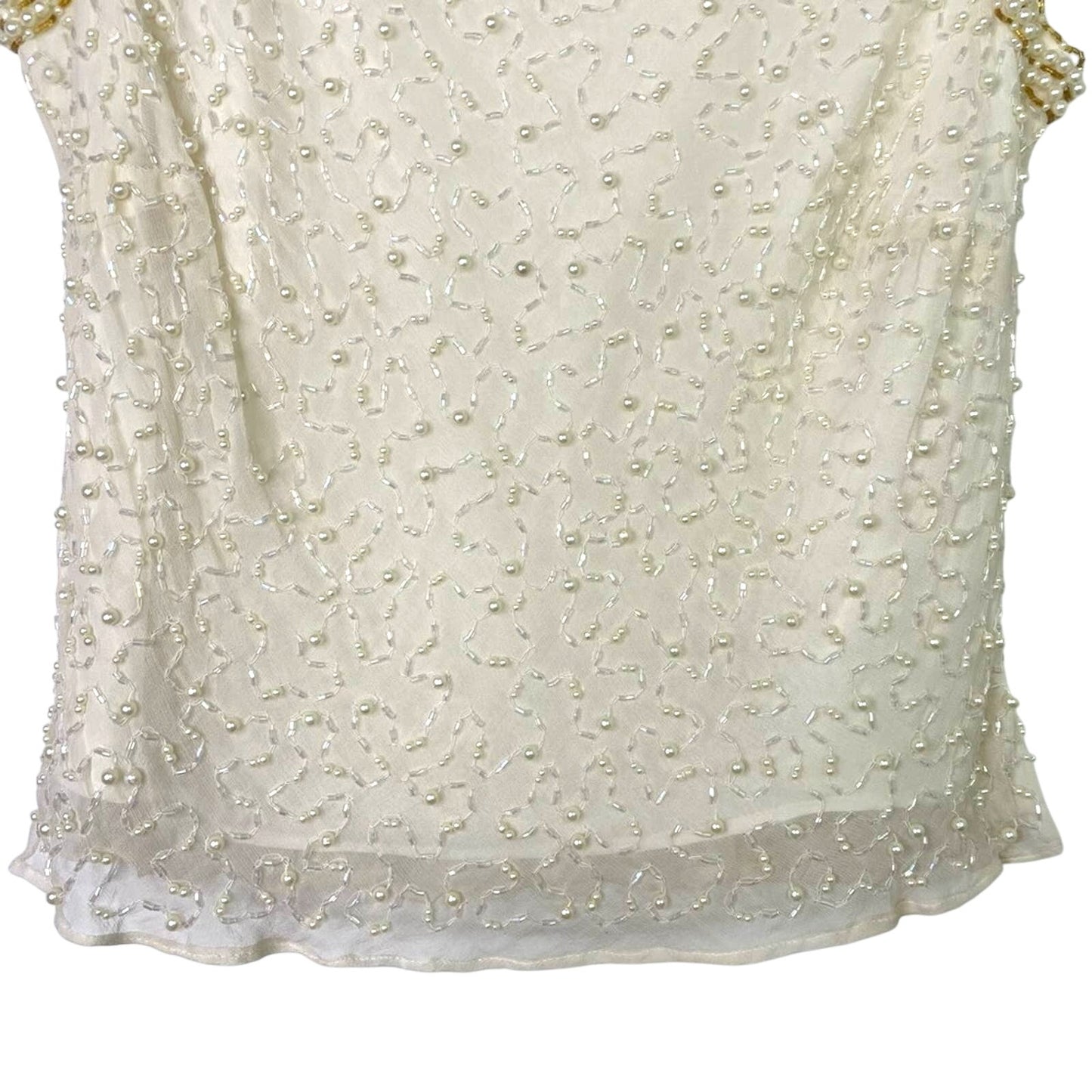 Vintage Silk Beaded Pearls Blouse Tank Top White Gold Sparkle