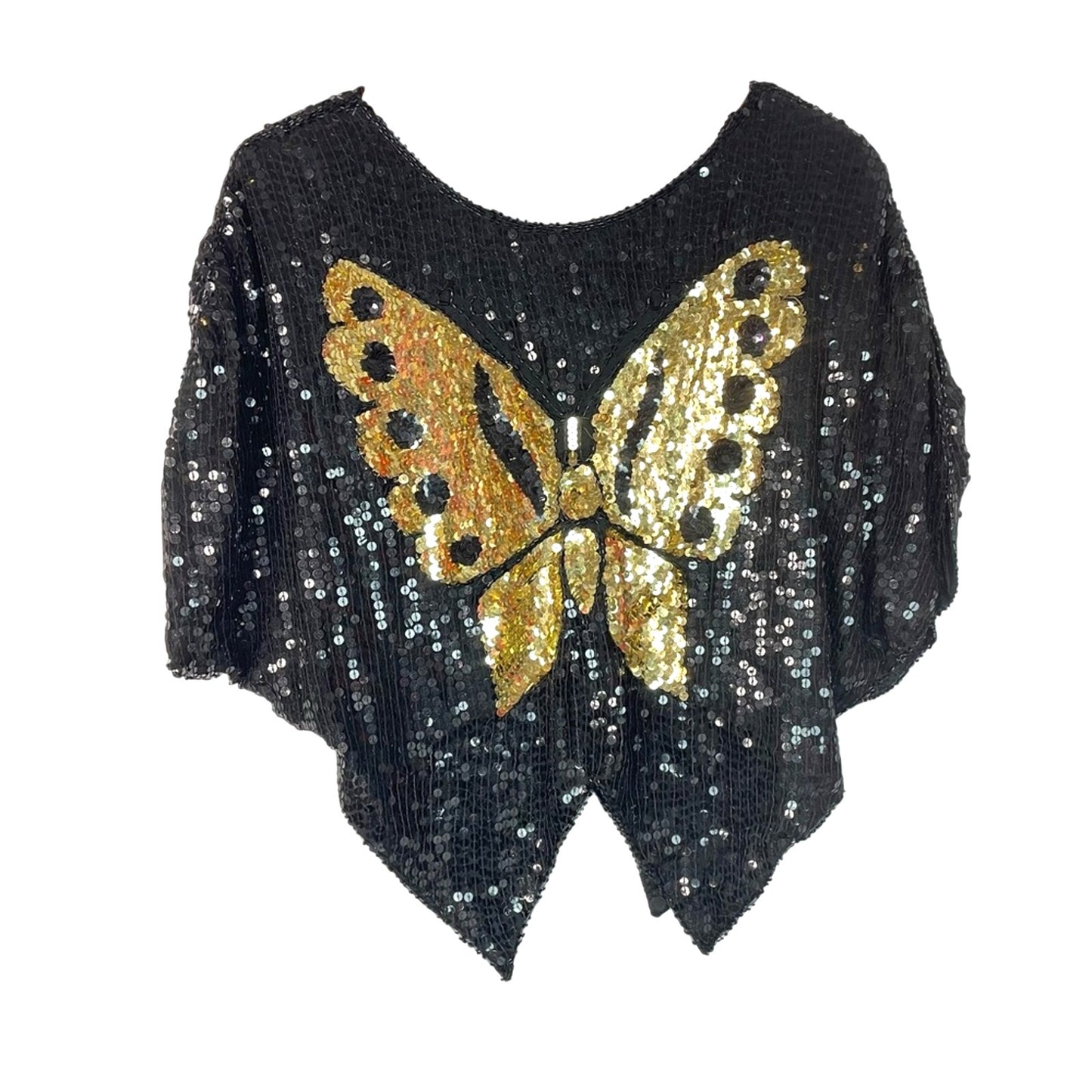 Sequin Butterfly Top Beaded Vintage 70/80s Glam Sparkle Silk