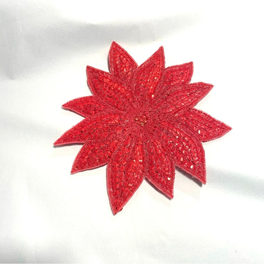 Red Sequin Flower Patch Poinsettia Sparkle Christmas