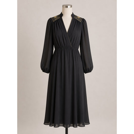 Vintage | Sheer Black Dress Sequin & Beaded Shoulder Patches