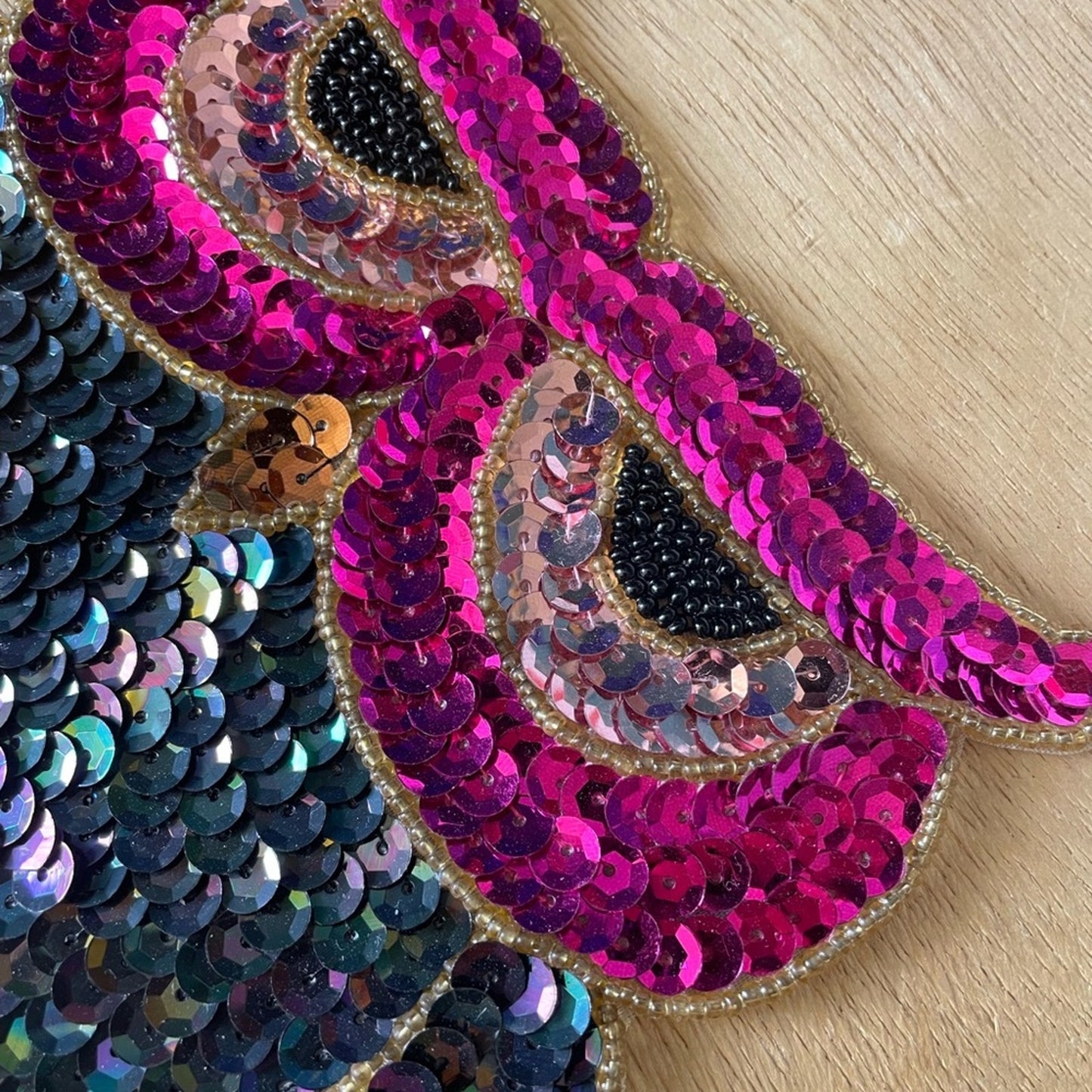 Sequin Owl Patch Vintage Pink Black Sparkle Embellishment