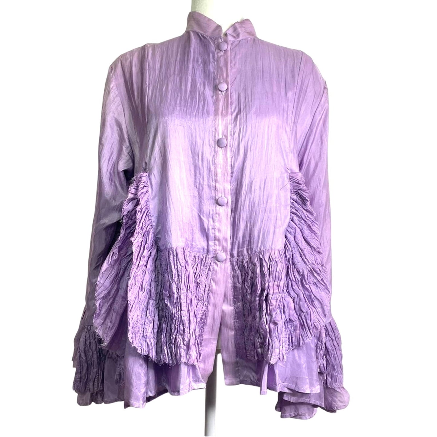 Lavender Blouse 100% Silk Crepe Details Draping Vintage Large