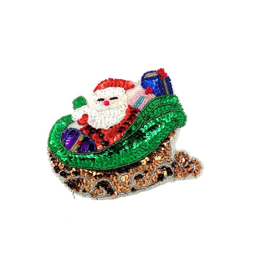 Vintage Santa Patch Sequins Santa’s Sleight with Gifts Christmas