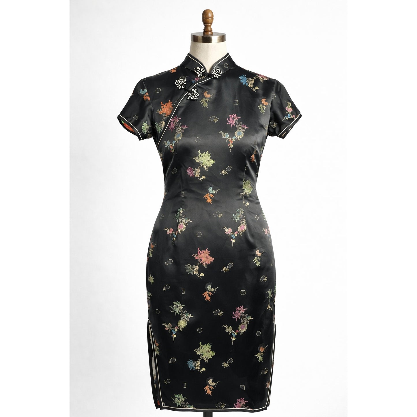 Vintage | Black Silky Cheongsam Dress Asian Style Evening Dress
