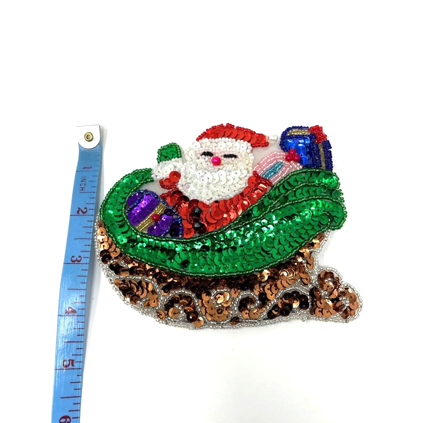 Vintage Santa Patch Sequins Santa’s Sleight with Gifts Christmas