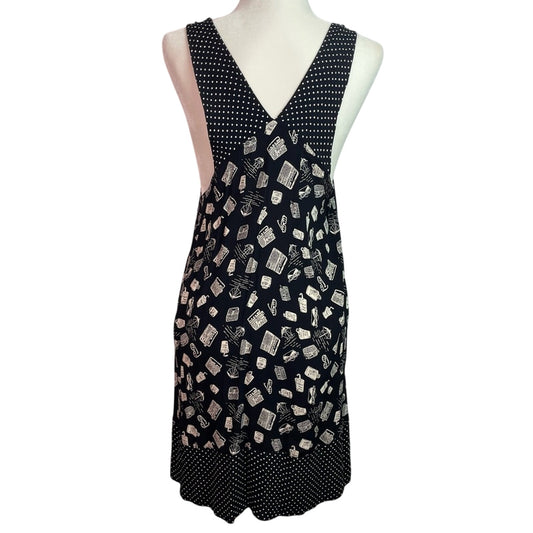 Vintage Black & White Patterned Dress Summer Beach Theme Rayon M
