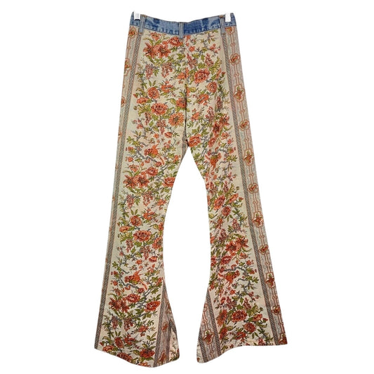 Vintage Handmade Bell Bottoms Floral Print Orange Flowers 25