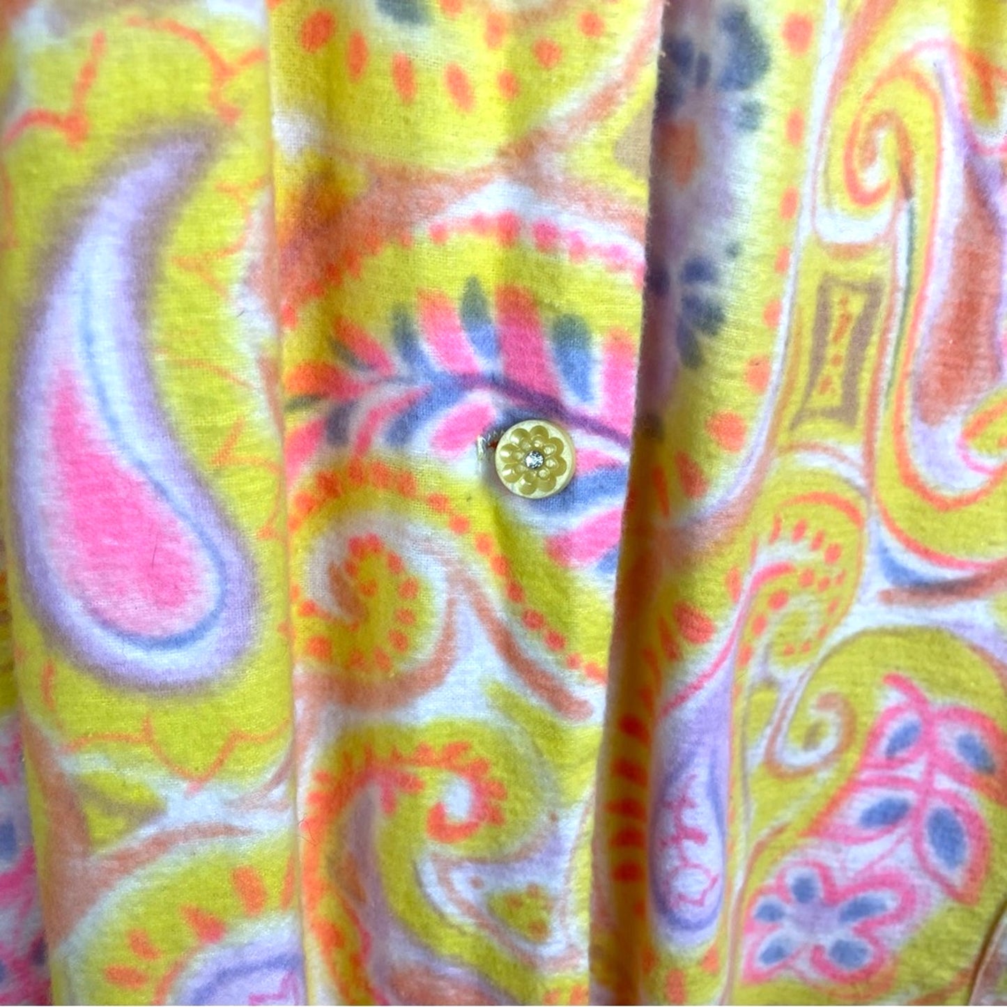 Vintage Flannel Paisley Robe Yellow Pink Nightgown