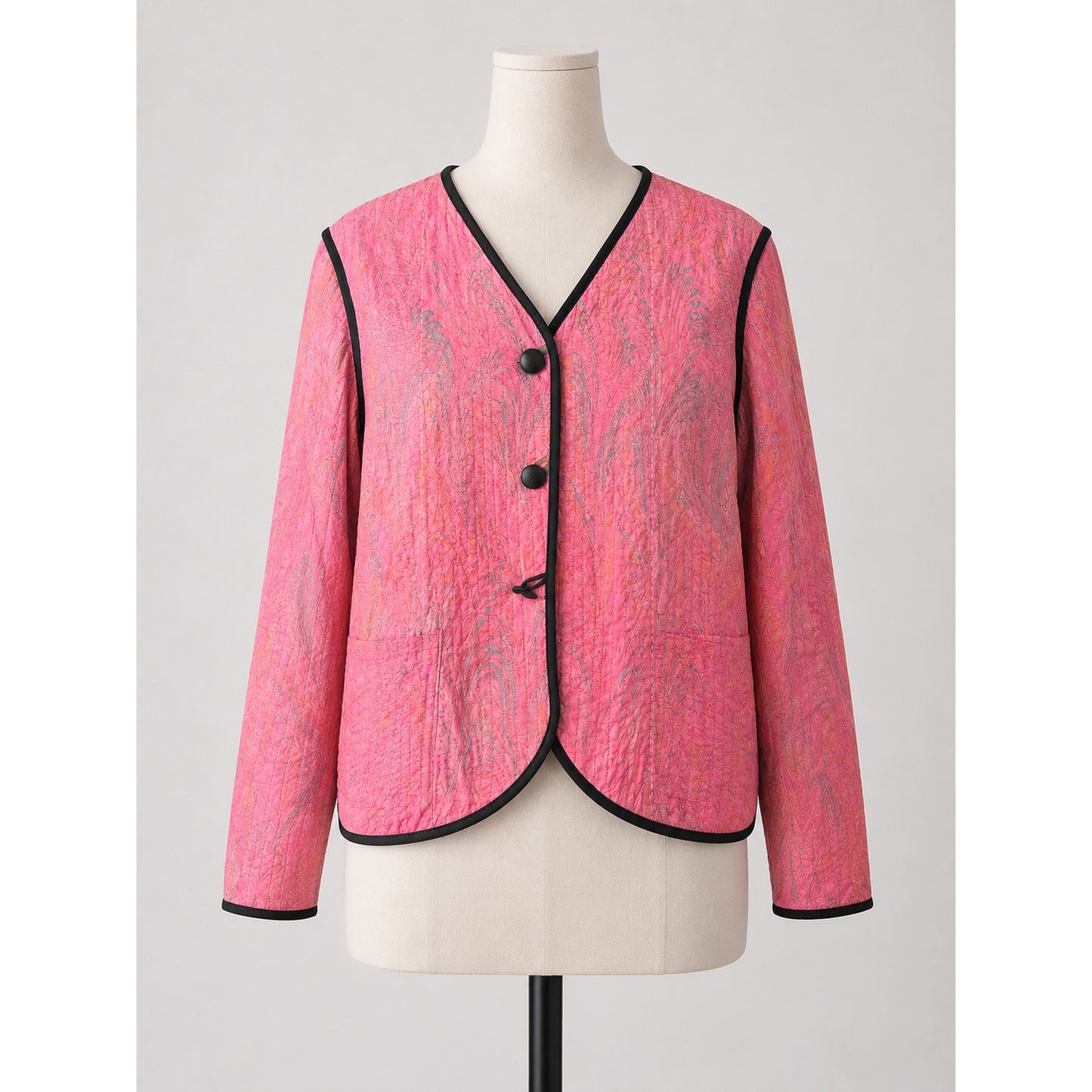 Quilted Silk Jacket Vintage Pink Orange Medium Reversible
