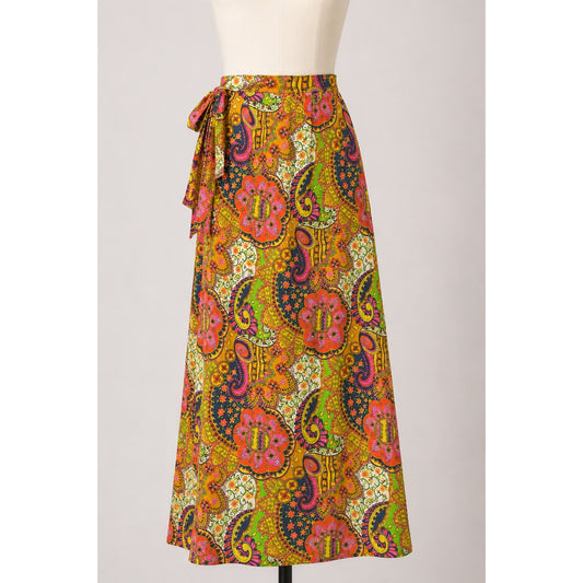 Vintage Maxi Skirt 1960s Paisley Bright Colors Pink Yellow S