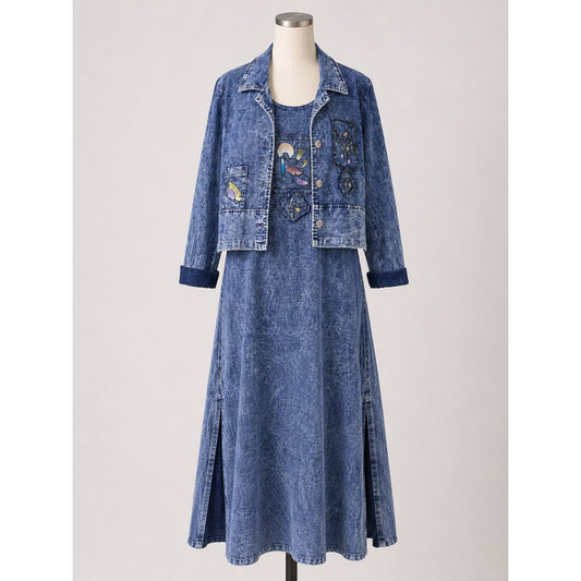 Vintage Blue Stone Wash Jacket & Dress Set Med