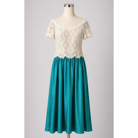 House of Bianchi | Vintage Lace Dress Off the Shoulder Formal Green Skirt