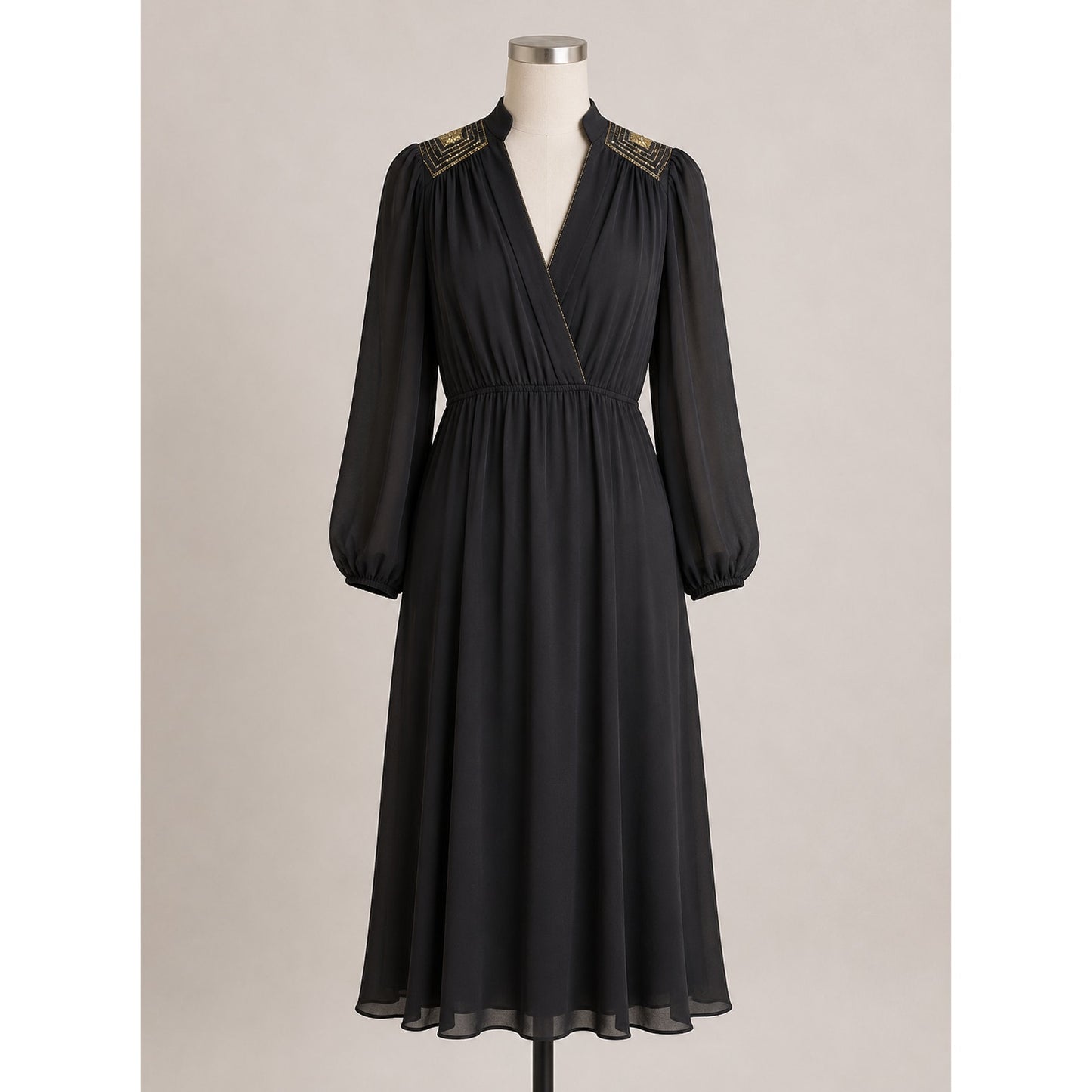 Vintage | Sheer Black Dress Sequin & Beaded Shoulder Patches