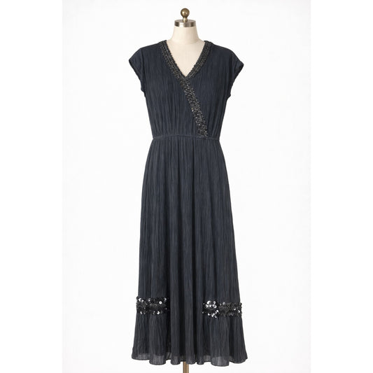 Vintage Black Maxi Dress Sequins Drop Waist