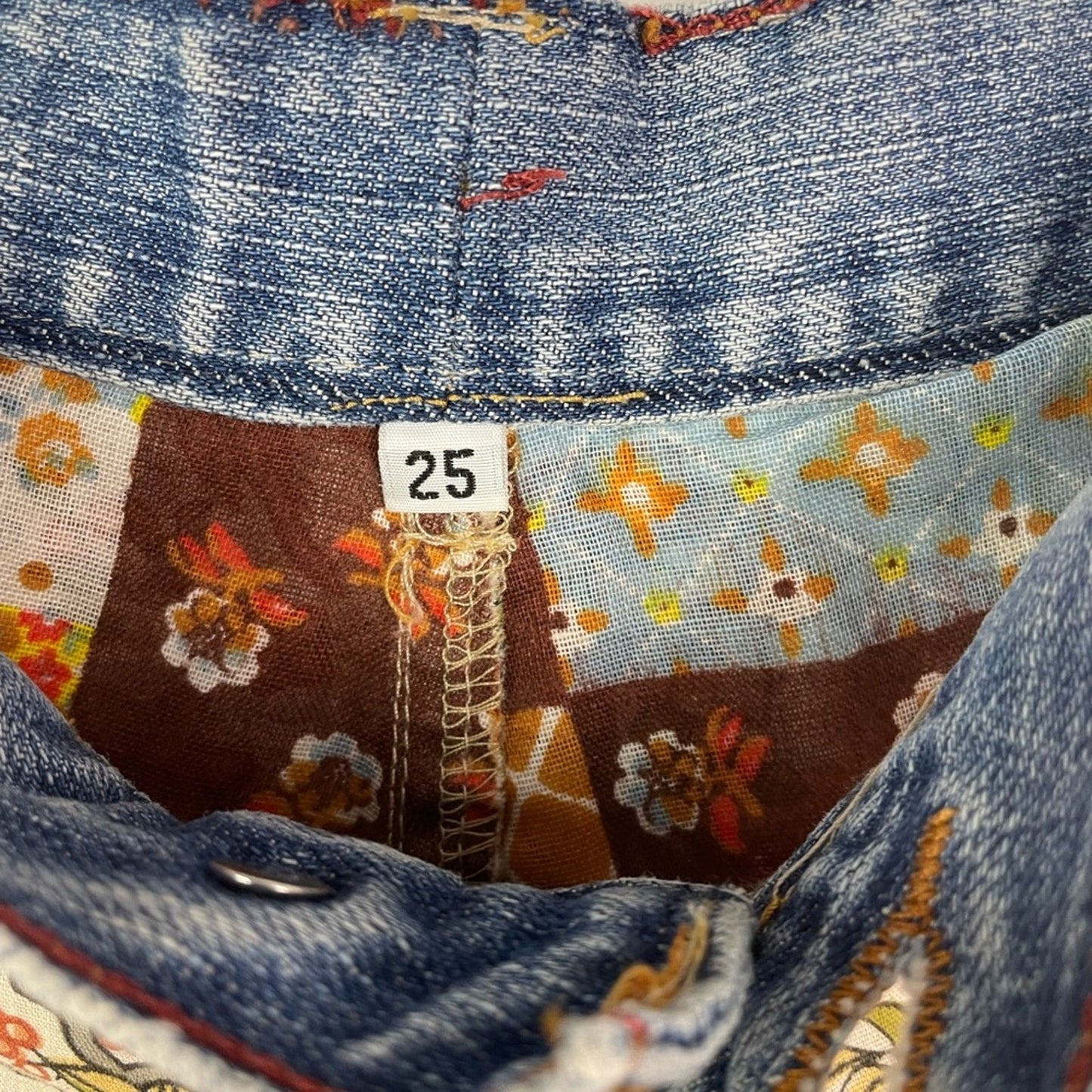 Vintage Handmade Bell Bottoms Floral Print Orange Flowers 25