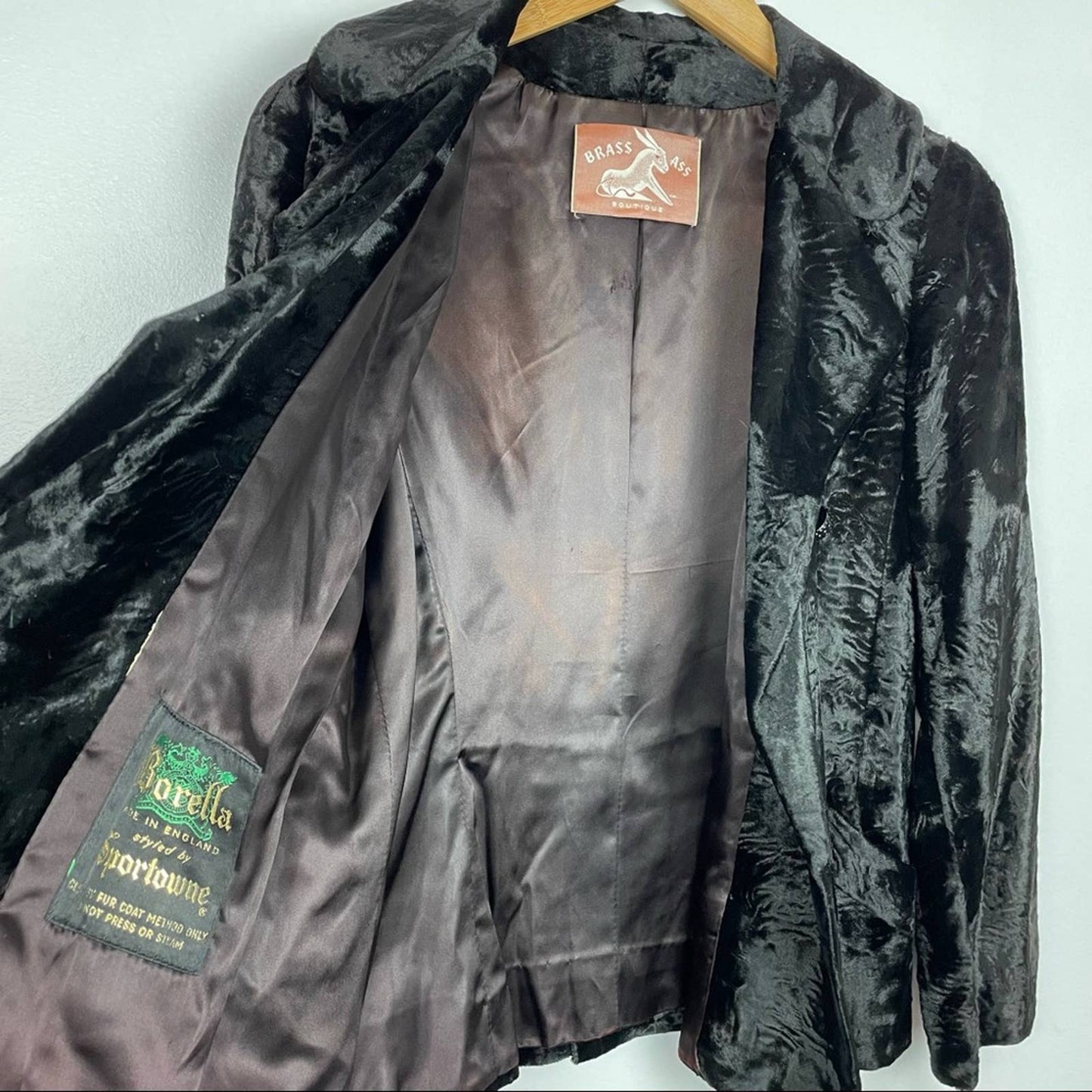Vintage Black Faux Fur Jacket Rhinestone Buttons Borella Fur