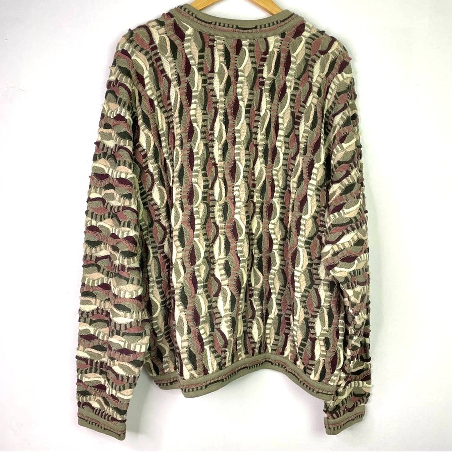 Coogi | Knit Sweater Tan Green Chunky Knit 3 D Pattern XL
