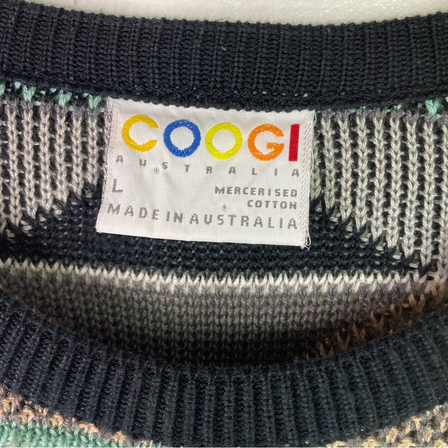 Coogi | Knit Sweater Black Green White Triangle Print Large