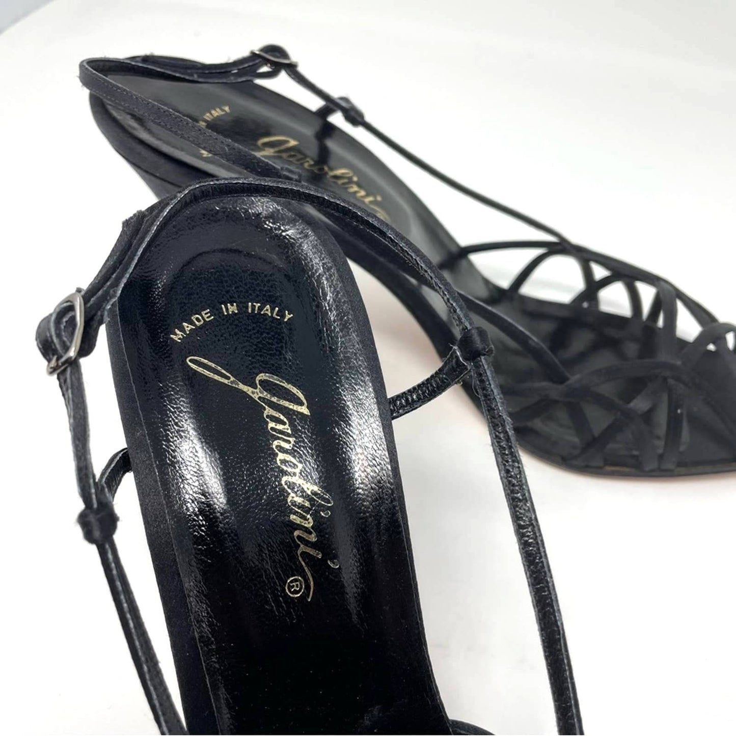 Vintage Black Strappy Heel Sandals Satin 10