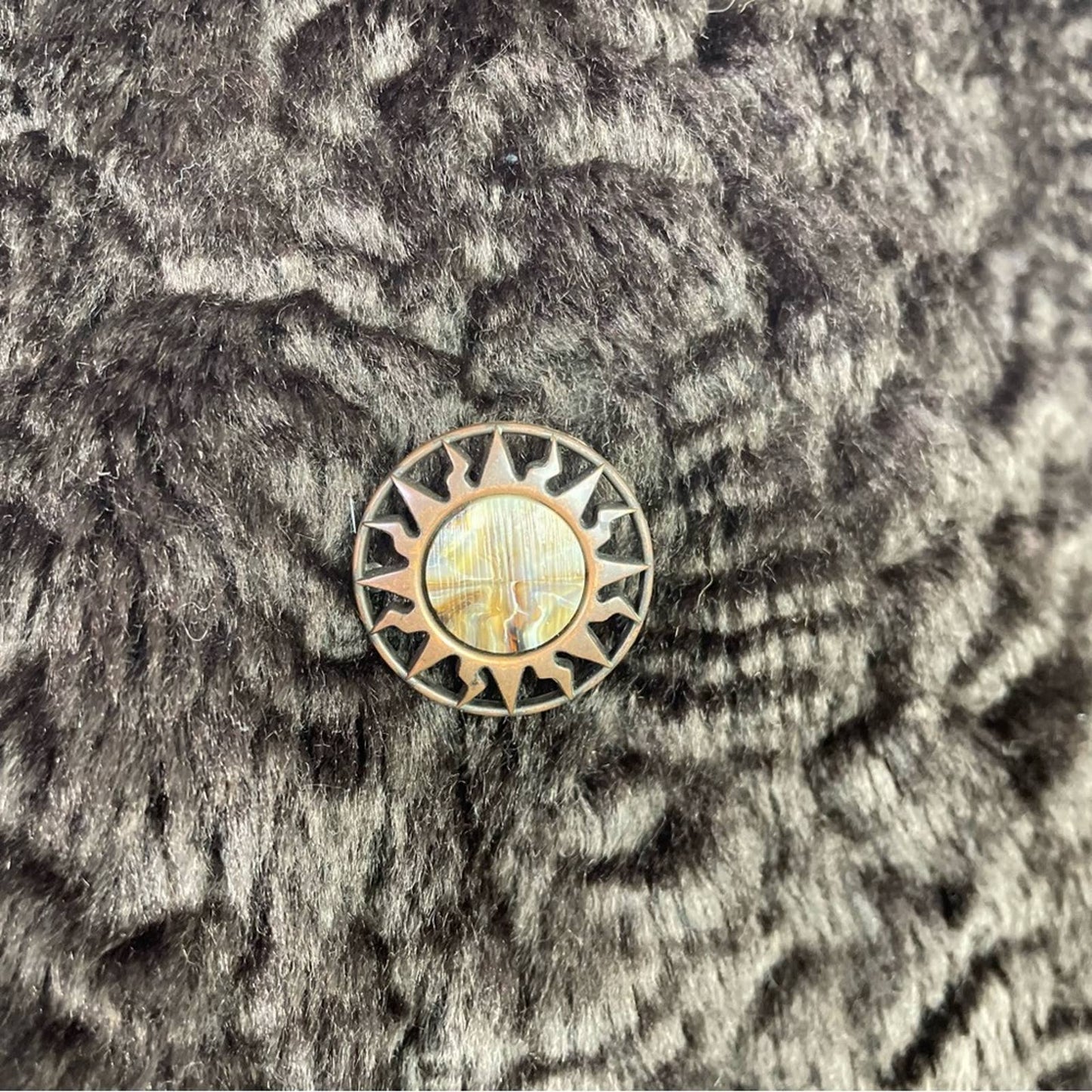 Vintage Faux Fur Coat Brown Sun Buttons 1960s