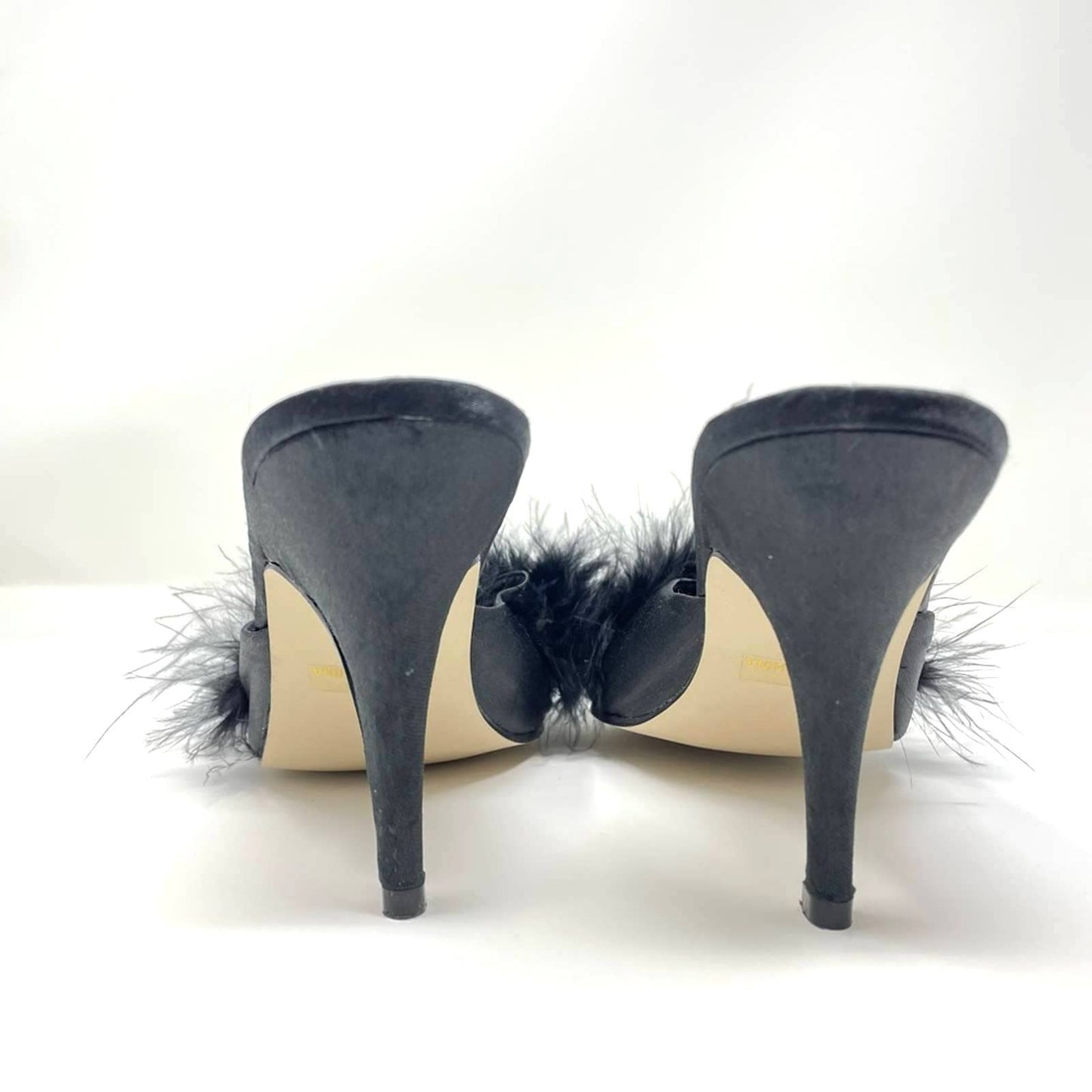 Vintage Frederick’s of Hollywood Black Marabou Heels Sandals Feathers 9