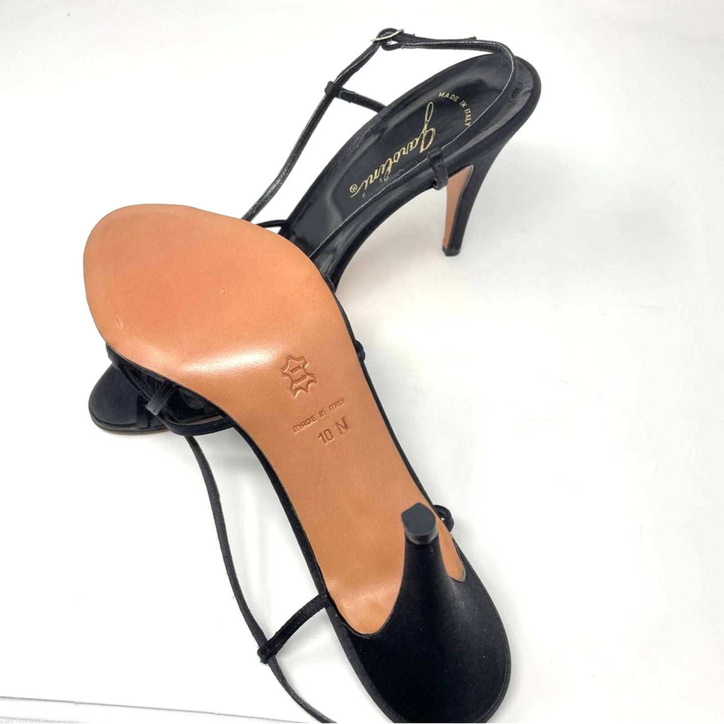 Vintage Black Strappy Heel Sandals Satin 10