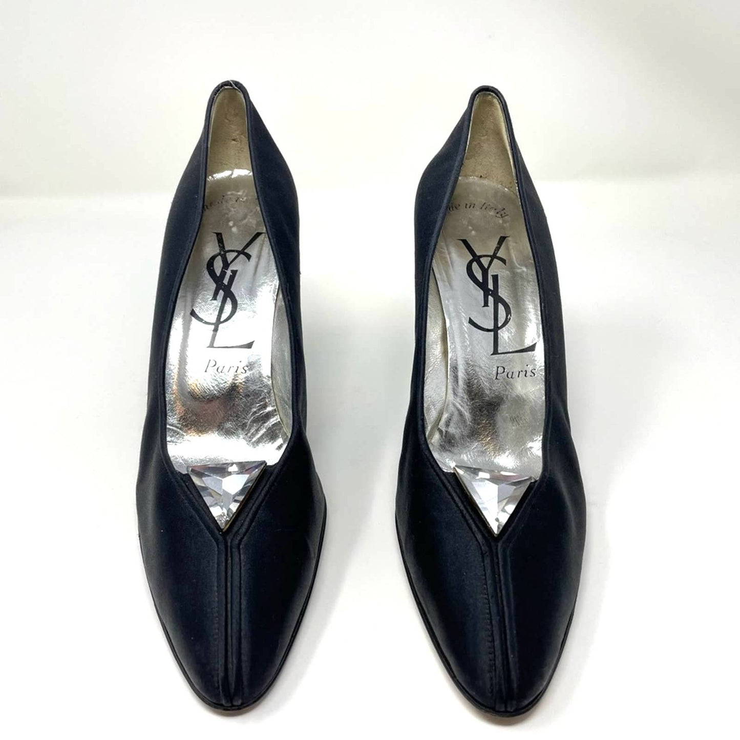 YSL | Black Pump Heels Jeweled Saint Laurent 9.5 Vintage