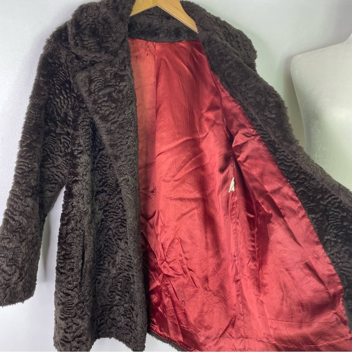 Vintage Faux Fur Coat Brown Sun Buttons 1960s