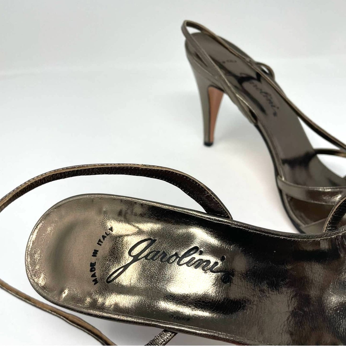 Vintage Gold Leather Sandal Heels Strappy 10 Italian