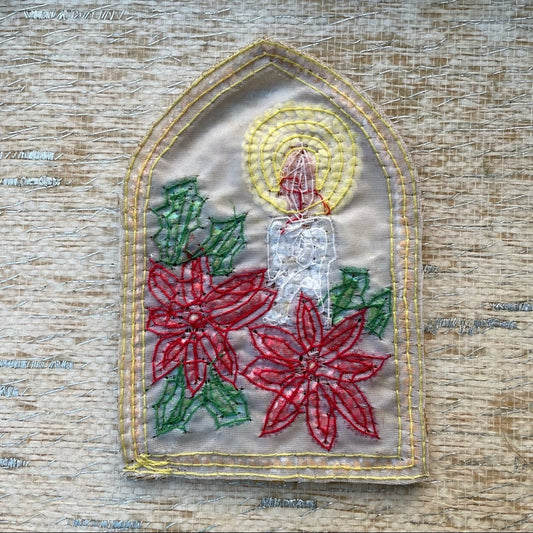 Vintage Christmas Embellishment Sequin Patch Candle Poinsetta