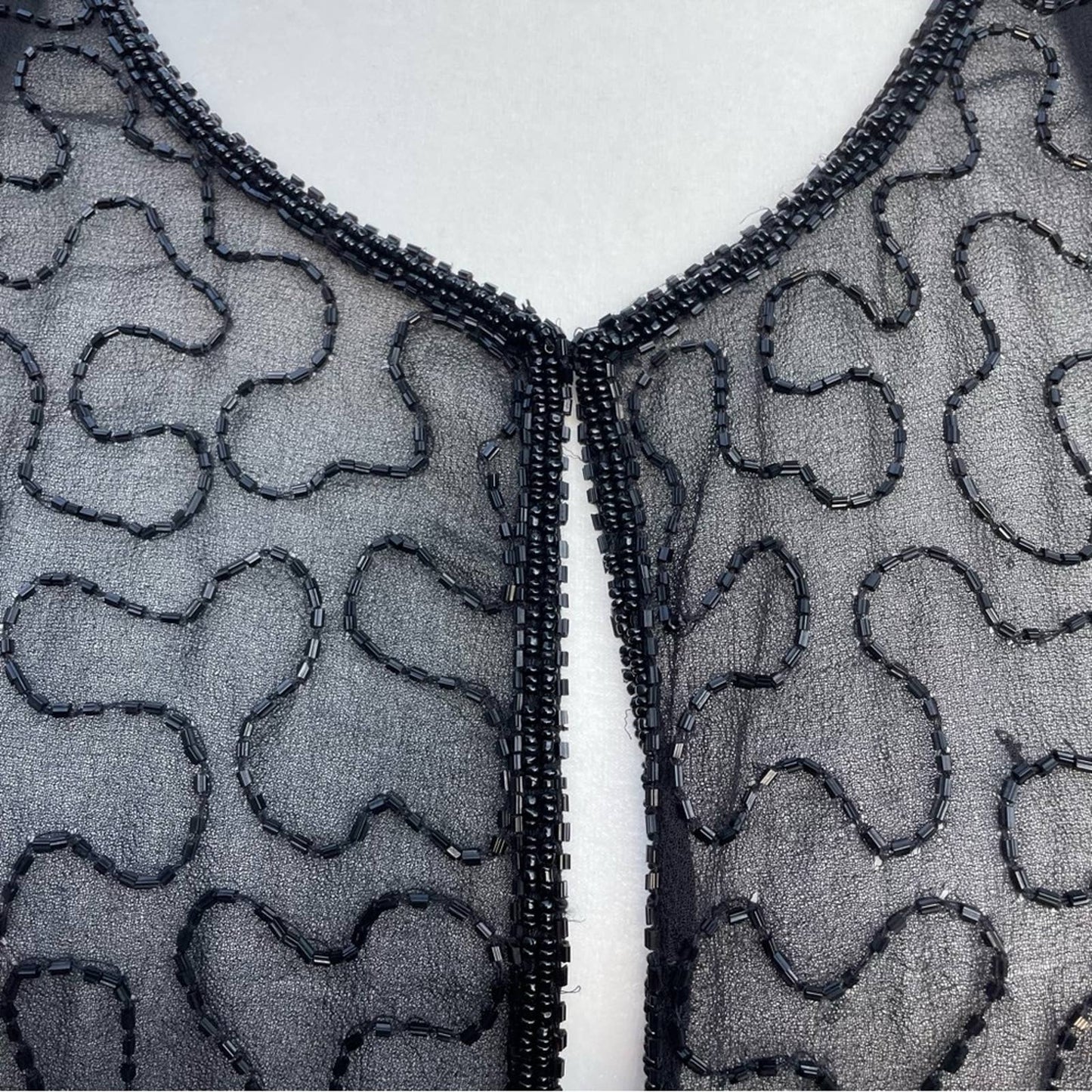 Vintage Silk Beaded Blouse Black Sheer Top
