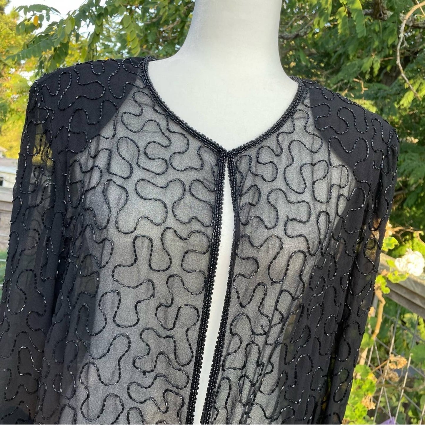 Vintage Silk Beaded Blouse Black Sheer Top