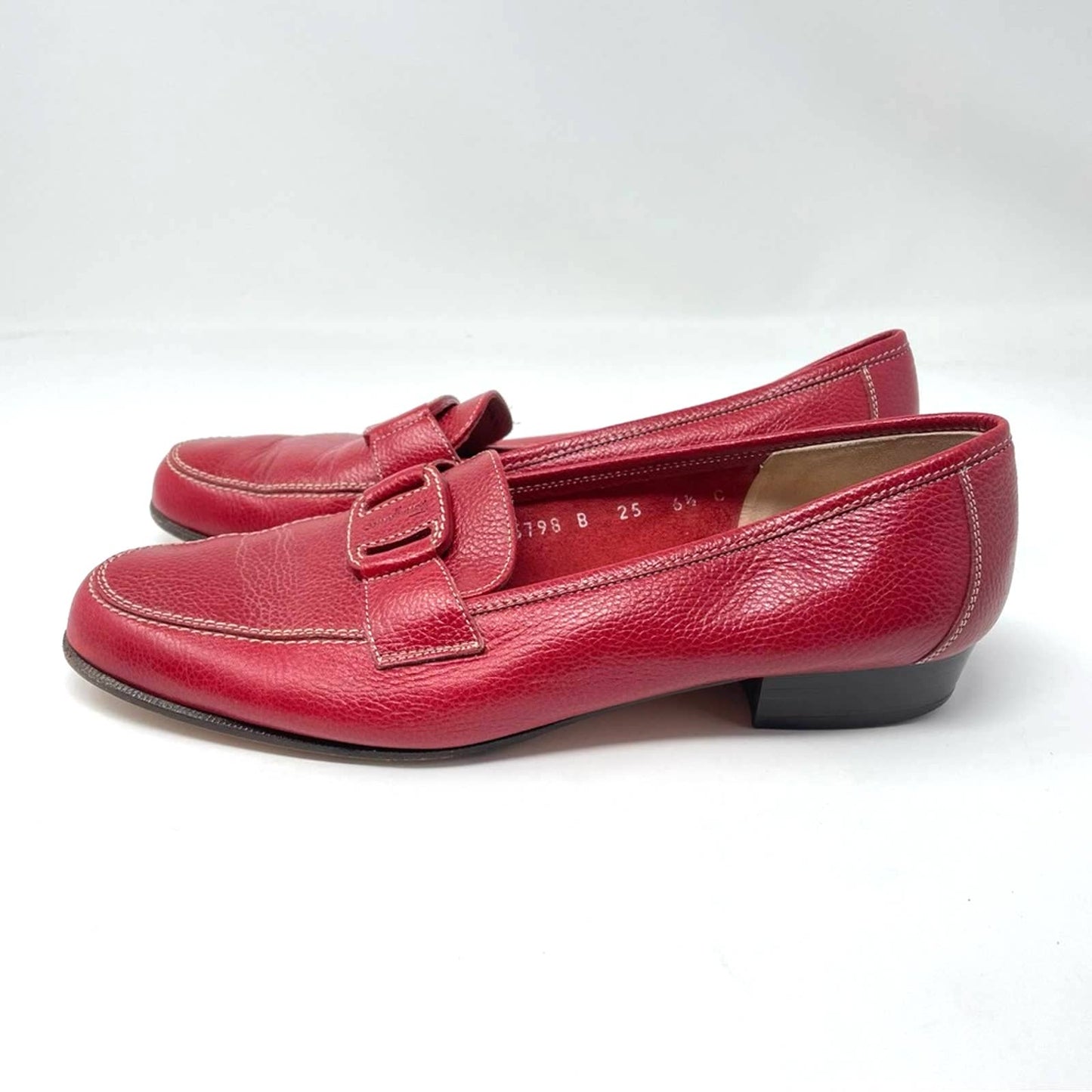 Ferragamo Red Loafers Slides Flats Leather Vintage 6.5