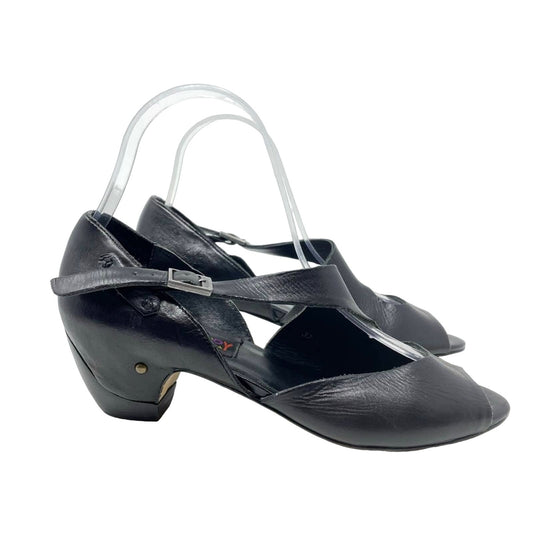 Vintage Black Leather Sandals Small Heel 6.5