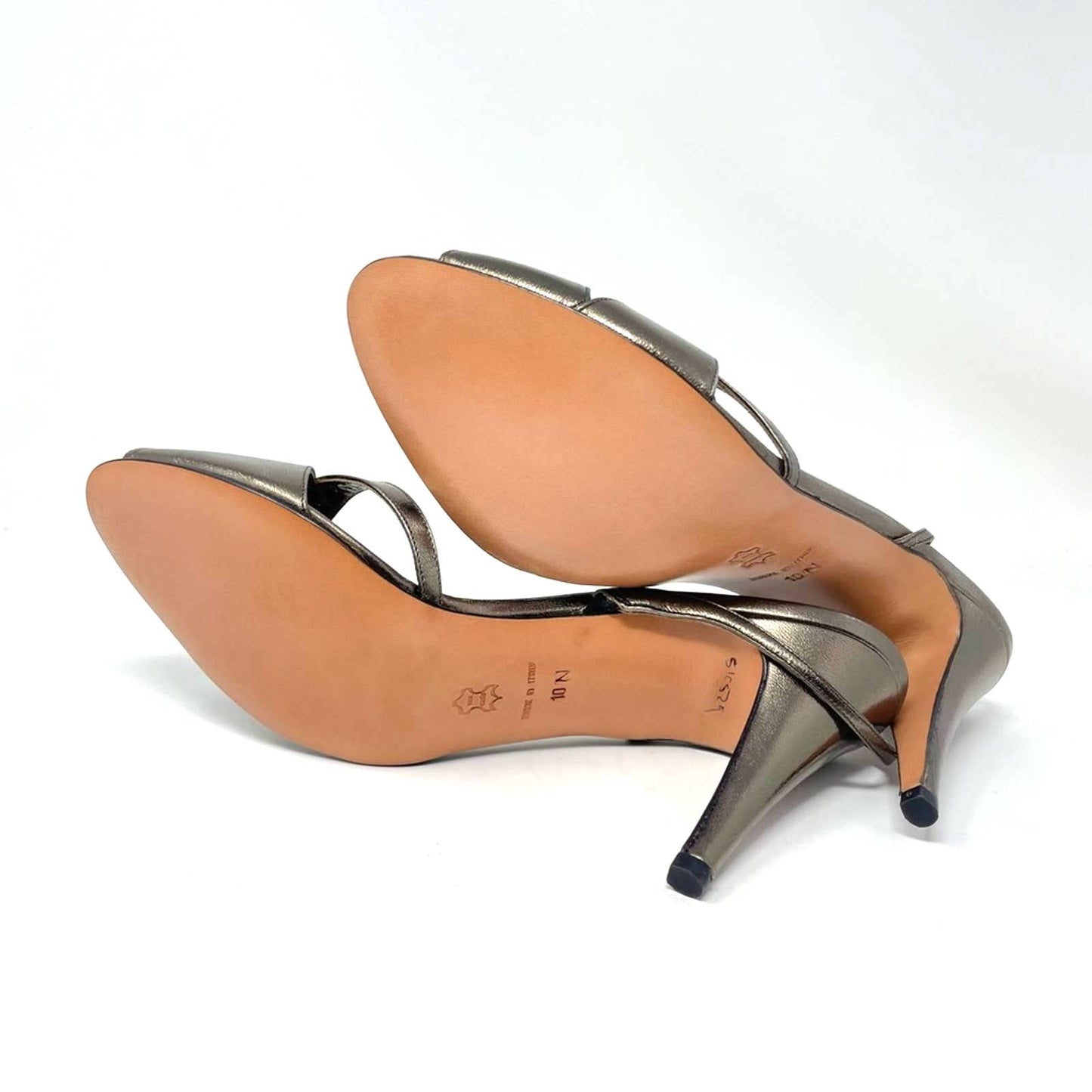 Vintage Gold Leather Sandal Heels Strappy 10 Italian
