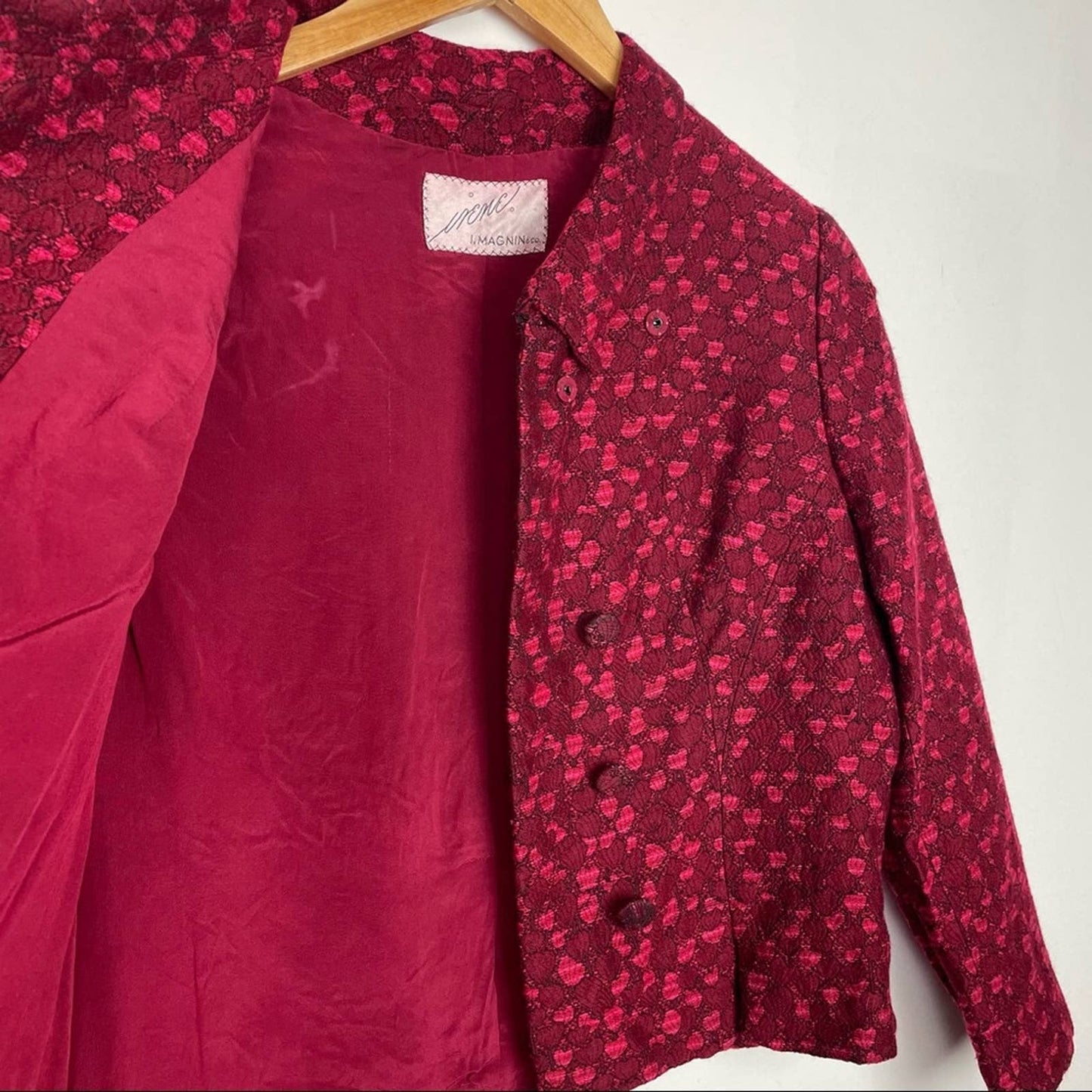 Vintage I.Magnin | Hearts Cropped Jacket Red & Pink Bow at Collar
