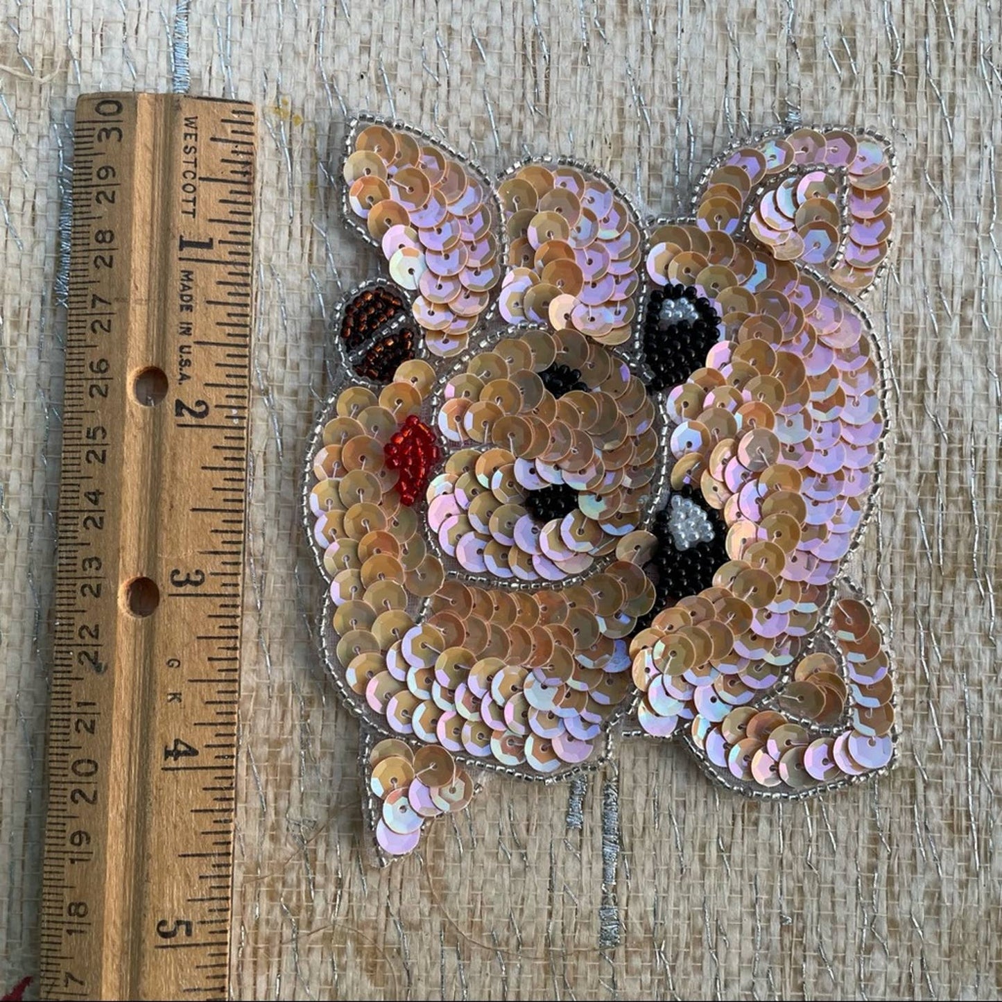 Pig Pin Patch Sequin Beads Vintage 90s Embellishment