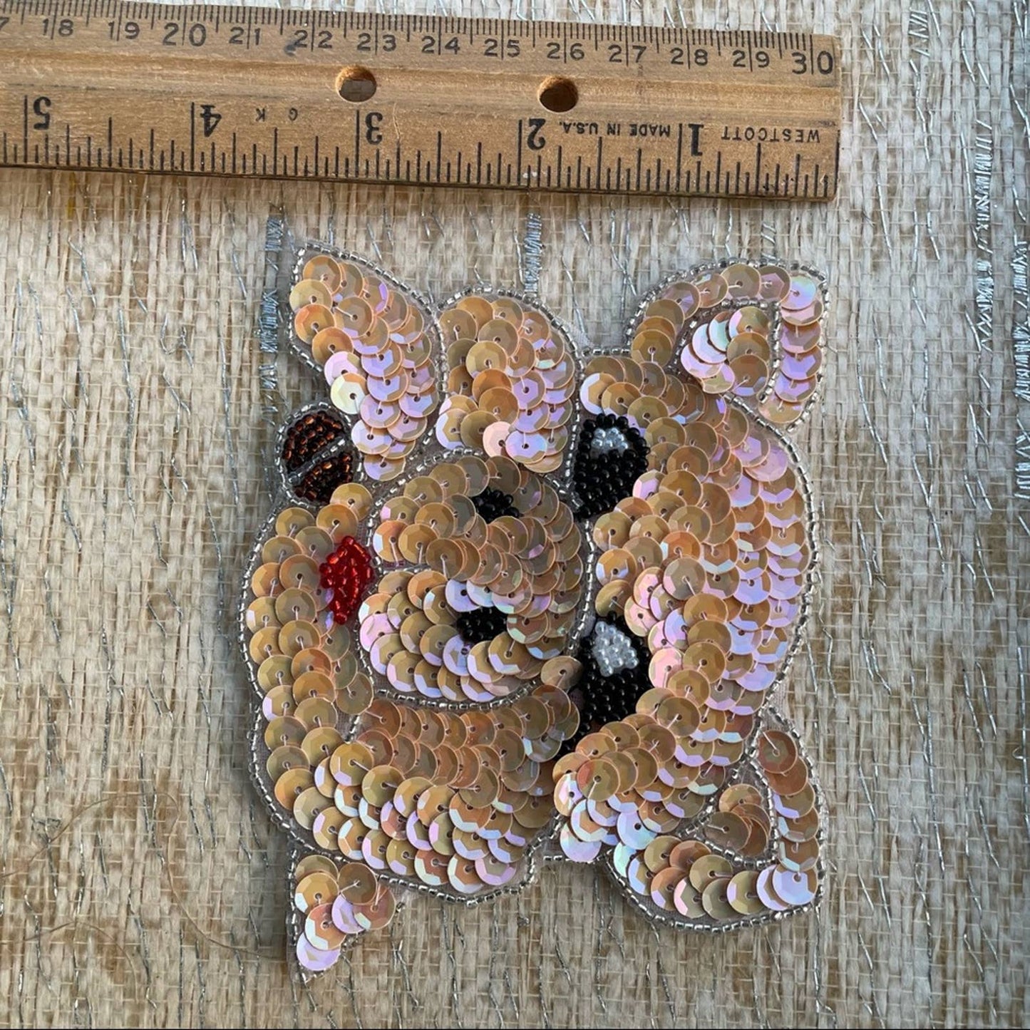 Pig Pin Patch Sequin Beads Vintage 90s Embellishment