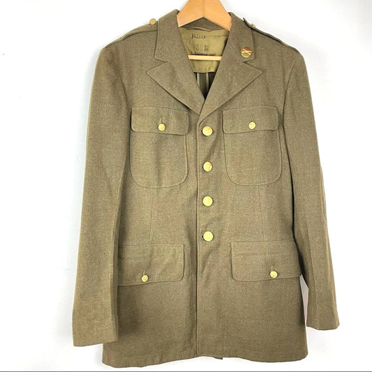 Vintage Mens Wool Military Jacket World War II Green Coat