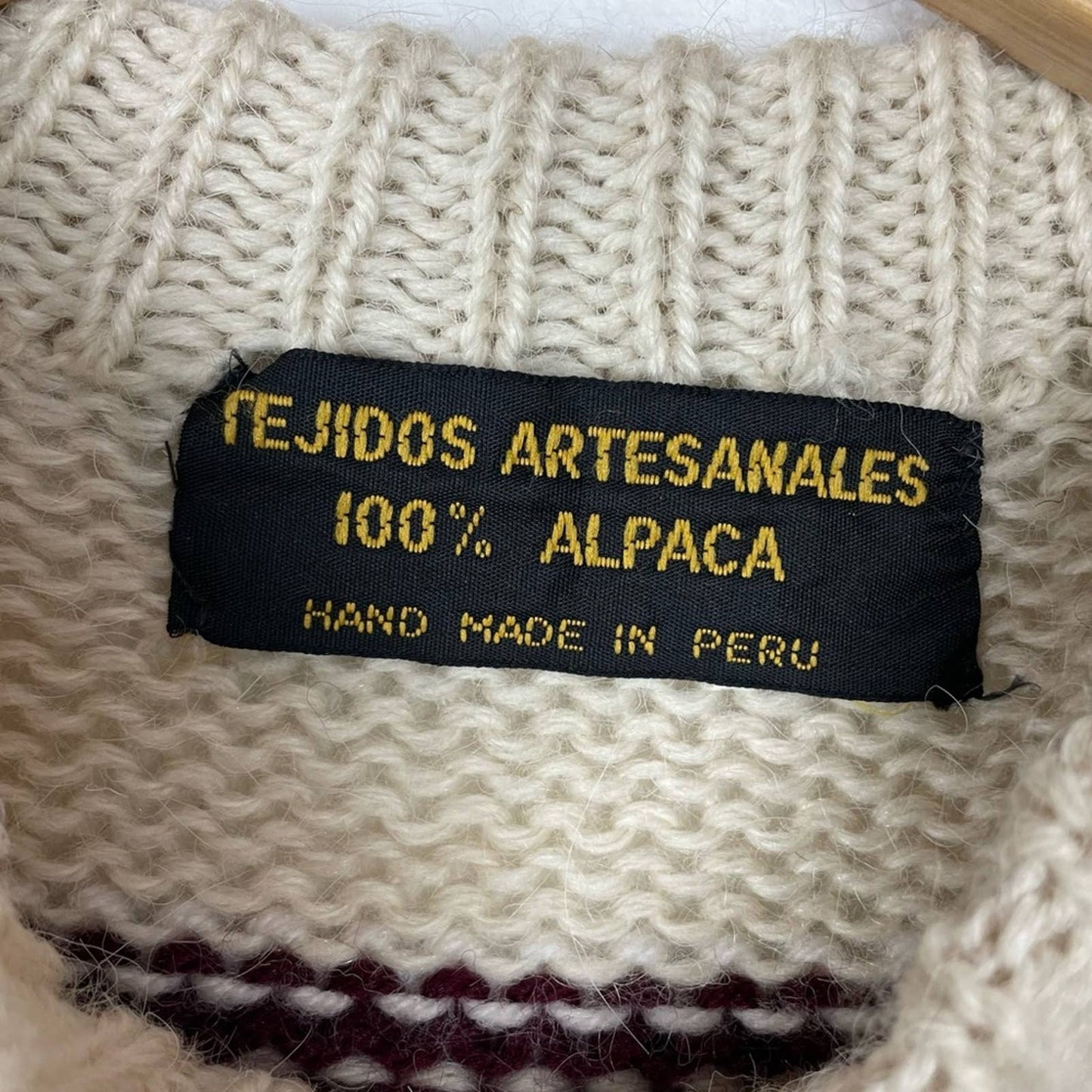 Vintage Alpaca Sweater Handmade Knit Floral Details Gray Beige Pink Blue