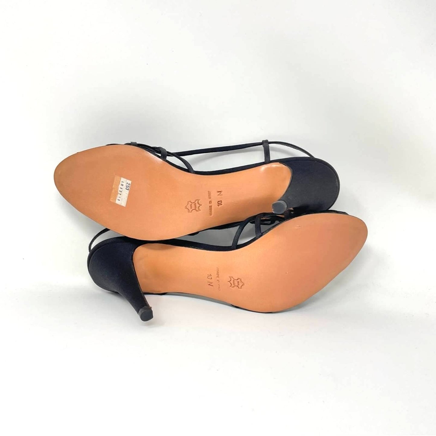 Vintage Black Strappy Heel Sandals Satin 10