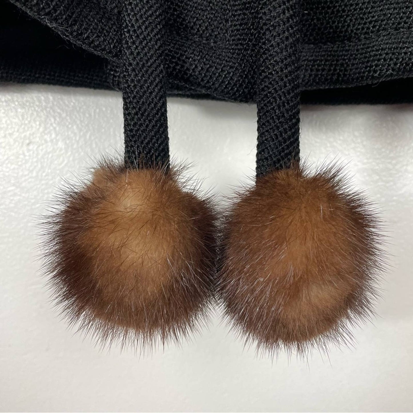 Vintage Black Wool Cardigan Jacket Fur Balls Bow Knit