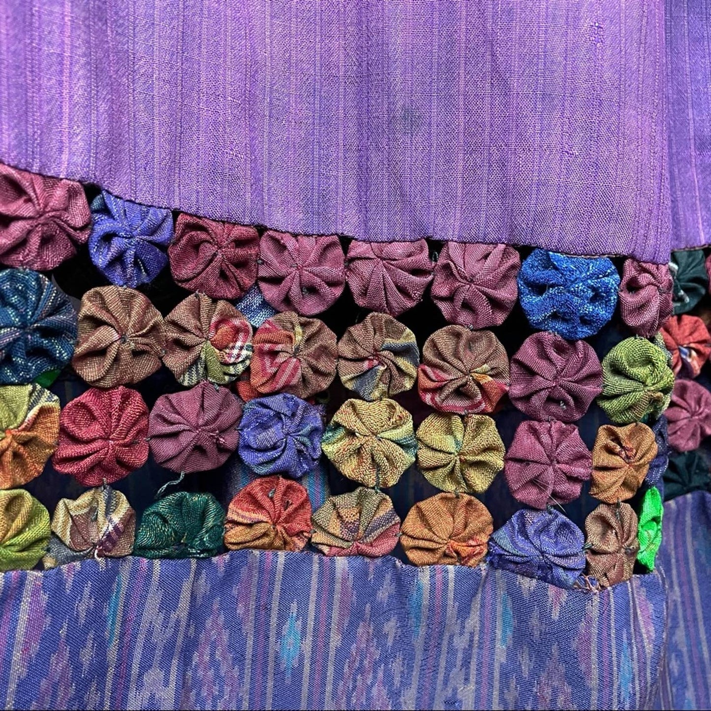 Vintage Long Purple Quilted Skirt Rosettes Patchwork