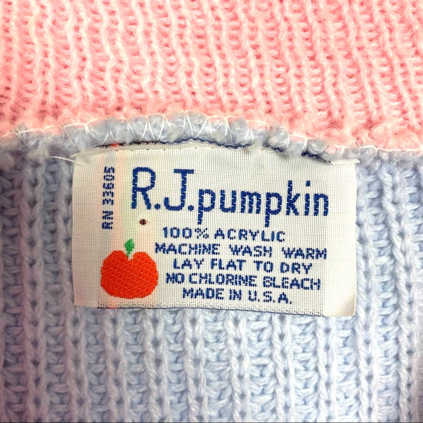 Vintage Bright Knit Sweater Crew Neck Blue Pink Pastels 80s