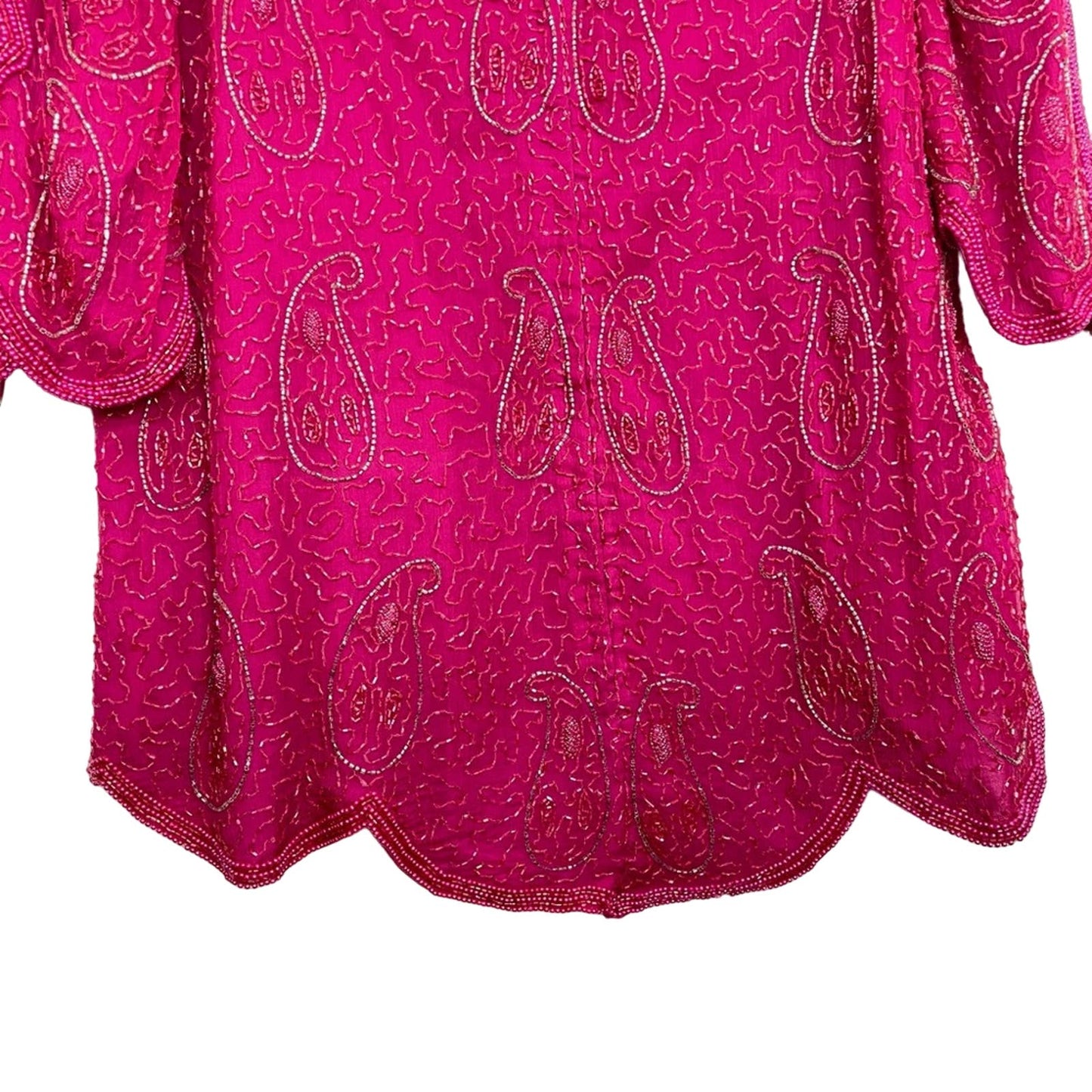 Vintage 100% Silk Hot Pink Beaded Top Blouse 1980s