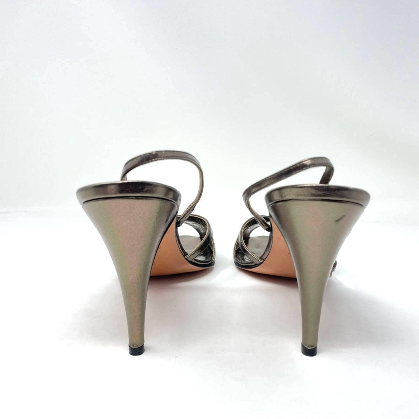Vintage Gold Leather Sandal Heels Strappy 10 Italian