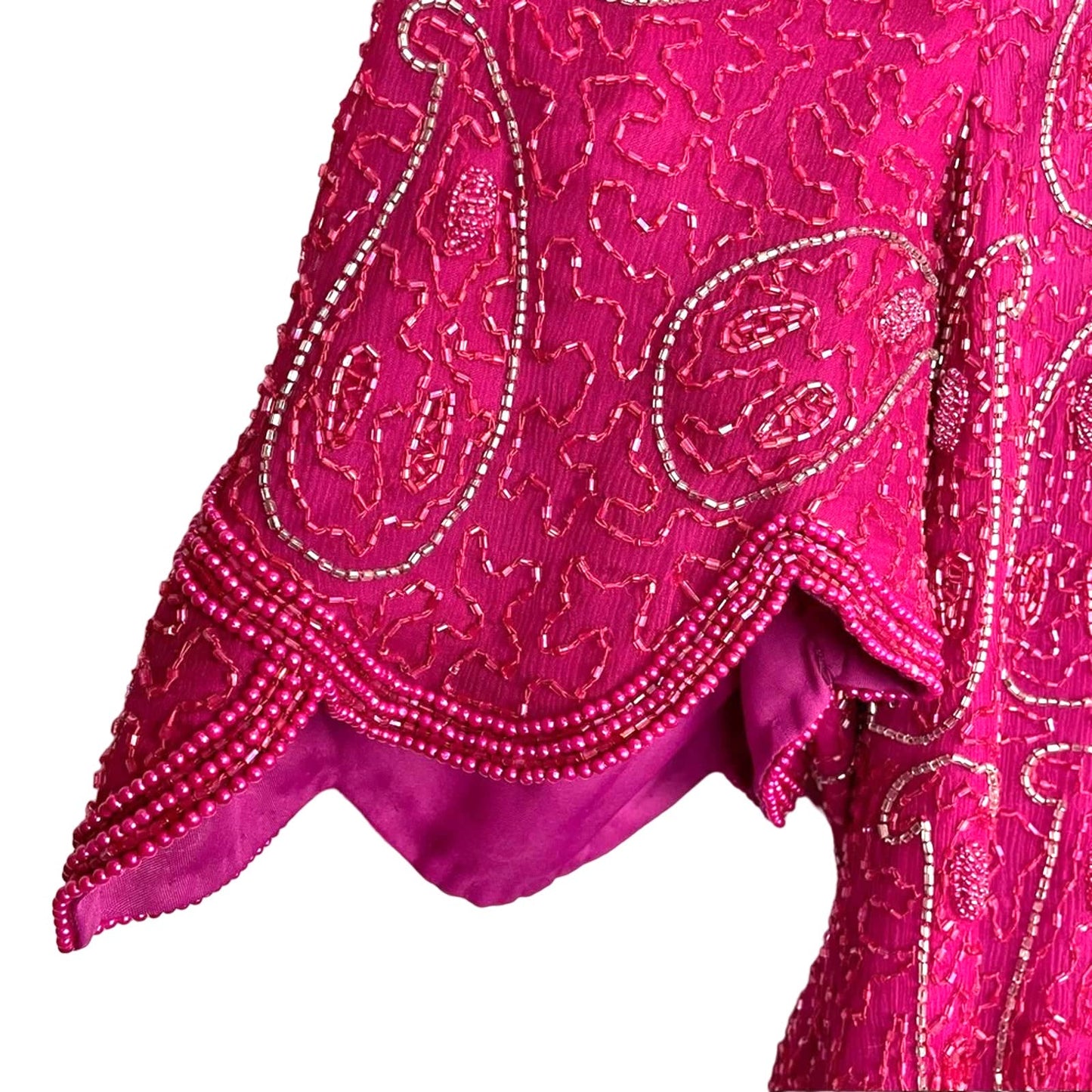 Vintage 100% Silk Hot Pink Beaded Top Blouse 1980s