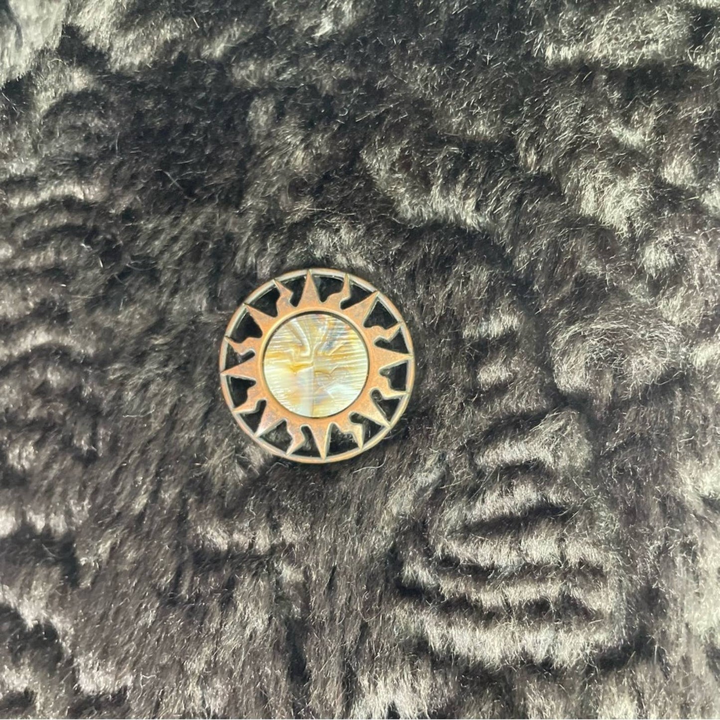 Vintage Faux Fur Coat Brown Sun Buttons 1960s