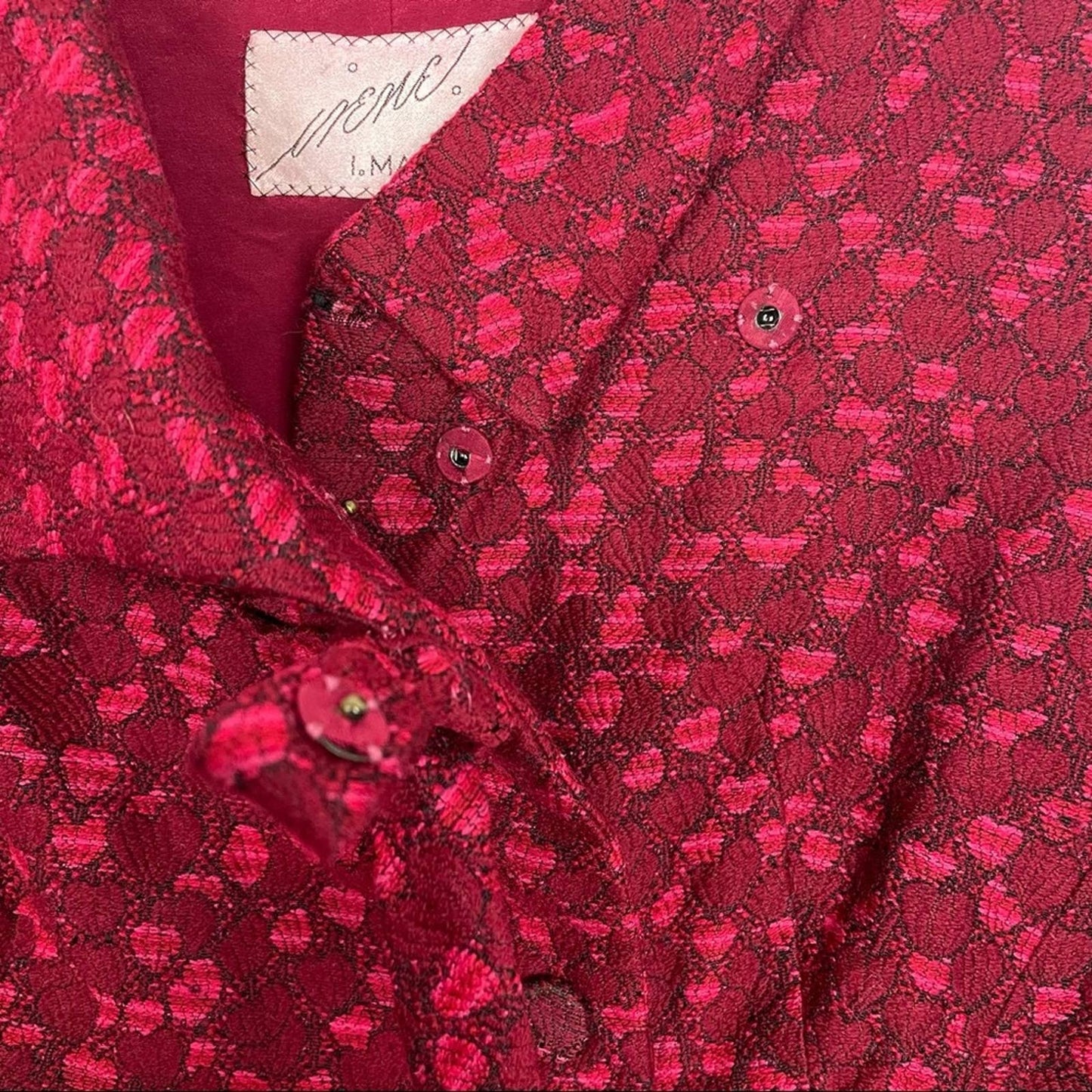 Vintage I.Magnin | Hearts Cropped Jacket Red & Pink Bow at Collar